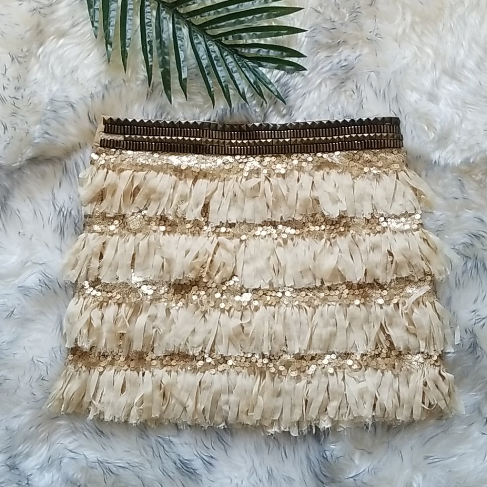 Arden B Sequin Gold and Cream Mini Skirt